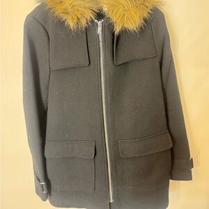 H&M Black Hooded Jacket with Removable Fur Trim